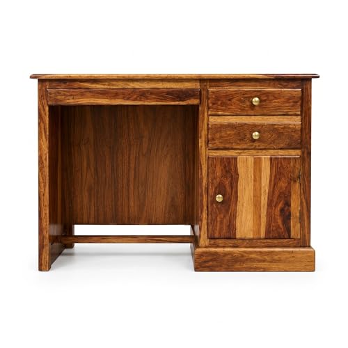 Image of SONA ART & CRAFTS Carmel Lite Solid Sheesham Wooden Study Table for Students Desk with 2 Drawers & 1 Cabinets Study Desk Table Office Table for Work from Home Writing Office Desk (Natural Finish)