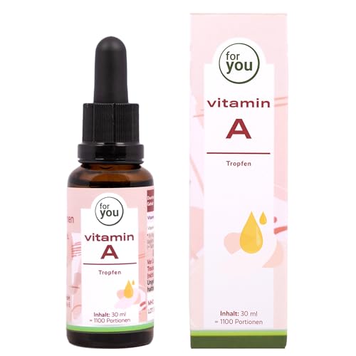for you vitamin A flüssig - hochdosiert gelöst in hochwertigem MCT-Öl aus Kokos - 30ml Vitamin A Tropfen vegan 1.100 Portionen - Tagesdosis 5 Vit A Tropfen 2000 IE - Augenvitamin, Hautalterung