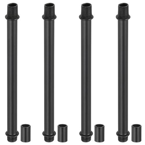 Image of PATIKIL Straight Pipe Lamp Stems Rod Kit, 4Set M10 Carbon Steel 150mm(5.91 inch) Long Double End Thread Rod with Coupling Nuts Sleeve Connector for Table Lamps Chandeliers, Black