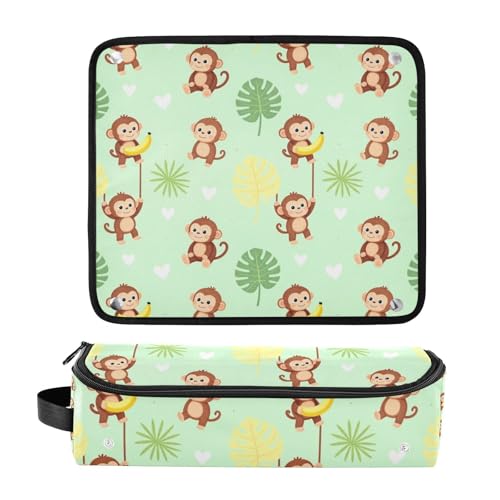 Bolsa de viaje para herramientas de cabello con tapete resistente al calor, organizador para planchas, rizadores y alaciadoras con diseño de mono divertido para mujer miniatura 3