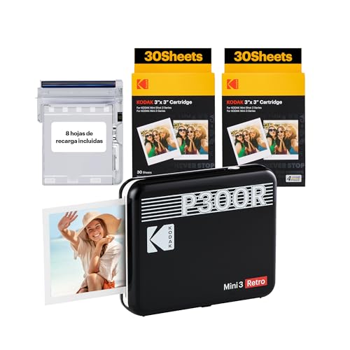 Kodak Mini 3 Retro 4pass Impresora De Fotos Portátil 7.6x7.6cm Pack Con 68 Hojas, Negro Kodak Mini 3 Retro 4pass Impresora De Fotos Portátil 7.6x7.6cm Pack Con 68 Hojas, Negro