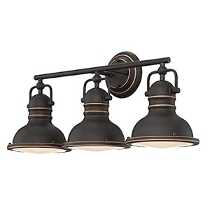 Westinghouse 6116200 Boswell Vintage-Style Three-Light Indoor Vanity Light Fixture, Oil Rubbed Bronze Finish with Highlights, Frosted Prismatic Acrylic Lens Westinghouse 6116200 Boswell Vintage Style Three Light Indoor Vanity Light Fixture Oil Rubbed Bronze Finish with Highlights Frosted Prismatic Acrylic Lens
