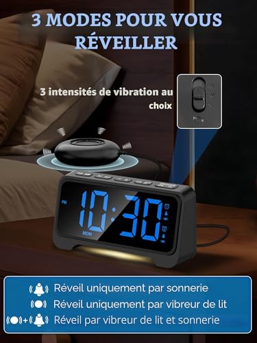 Mesqool Réveil Extra Fort avec Secoueur de Lit, Réveil Numérique pour Sourd – vue 3