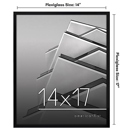 Americanflat 14x17 Picture Frame with Polished Plexiglass - Streamline Collection - Thin Border Picture Frame for Wall Display - Hanging Hardware Included - Black