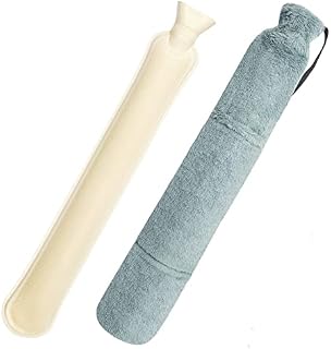 Gofady Long Hot Water Bottle with Fluffy Cover, 2L Large Capacity, with Rope Fixed Waist and Hand Pocket, for Warm, Pain Relief, Secure & Leakproof, Grey