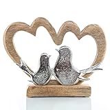 Logbuch-Verlag Dekofigur 2 Herzen + Tauben Taubenpaar Vogelpaar Herzfigur aus Holz & Metall - Hochzeitsgeschenk Brautpaar Liebe