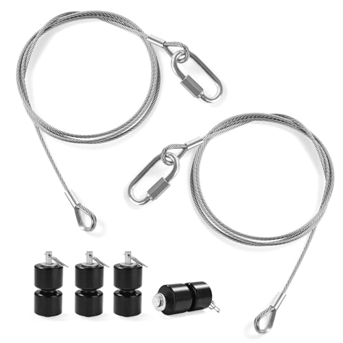 2Pcs Lift Cable Compatible with Gorilla Lift Trailer Gate Assist with EZ Spring Clips with 4Pcs Black Aluminum Alloy Rollers Pins WashersFit for Open Utility Trailer Tailgate Ramp Lift Assist Kit