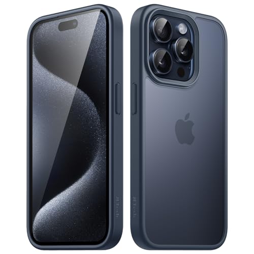 Image of JETech Matte Cover Case for iPhone 15 Pro Max 6.7-Inch, Shockproof Military Grade Drop Protection, Frosted Translucent Back Phone Cover, Anti-Fingerprint (Storm Blue)