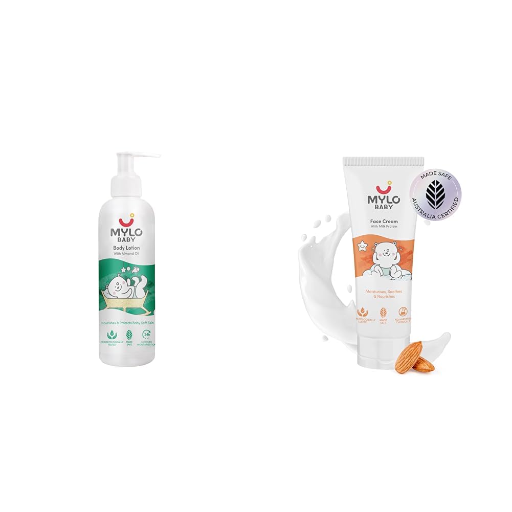 Mylo Baby Lotion - 200 ml & Mylo Baby Cream for Face 100 gm | Dermatologically Tested | Long Lasting 24 Hours Moisturization | Made Safe Certified | Soothes Skin Irritation | 24 Hours Moisturization-image-3