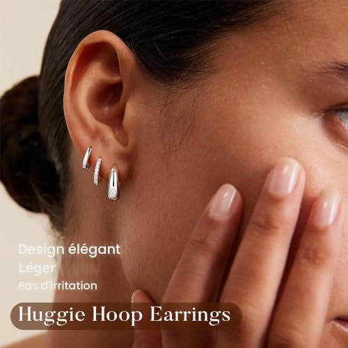 Turandoss Lot de 5 paires de créoles en argent doré pour femmes, piercings hypoallergéniques Helix plaqués 14 carats, boucles d'oreilles médicales, petites créoles, piercing pour cartilage du tragus – vue 2
