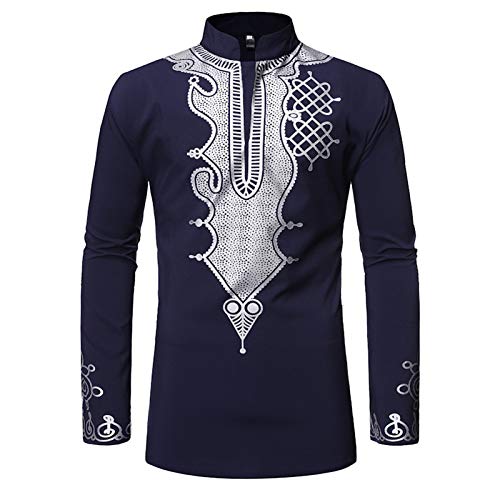 Janjunsi Herren Hemd Afrikanischer Chief Dashiki Kandoura Bronzing Totem Shirts Langarm Hemden Kenia Nigeria Stehkragen Thobe Robe Cover