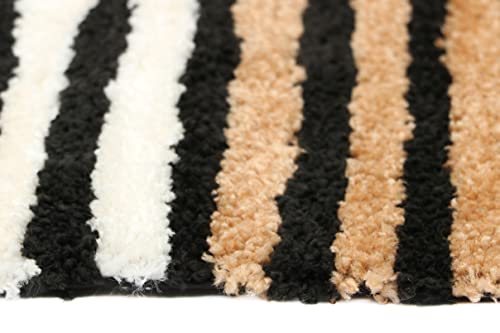 Image of THE HOME TALK Modern Polyester Area Rugs | Carpets for Living Room, Kitchen, Kid's Room, Bedroom | Microfiber Polyester Rugs | Shaggy Floor Carpet | Anti Skid Store (Black & White 2, 50 x 150 cm)