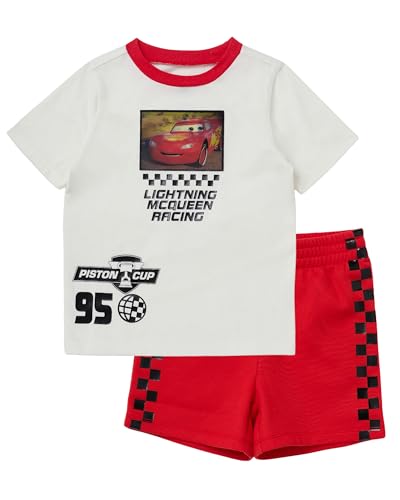 Image of Disney Pixar Cars Lenticular Lightning McQueen Toddler Outfit for Boys, 2 Piece T-Shirt & Fleece Shorts Set