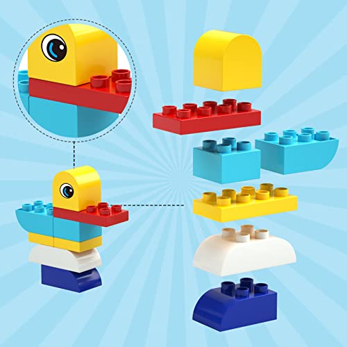 burgkidz Large Building Blocks, 135 Pieces Kids Toddler Educational Toy Classic Big Size Bricks Building Blocks, 20 Fun Shapes with Reusable Storage Bucket, Compatible Block Construction Toys