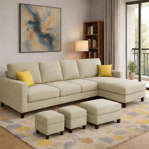 Image of Casaliving Rolando Seater L Shape Sofa Set for Living Room Left Side (Cream, 6 Seater with Ottomon - RHS)