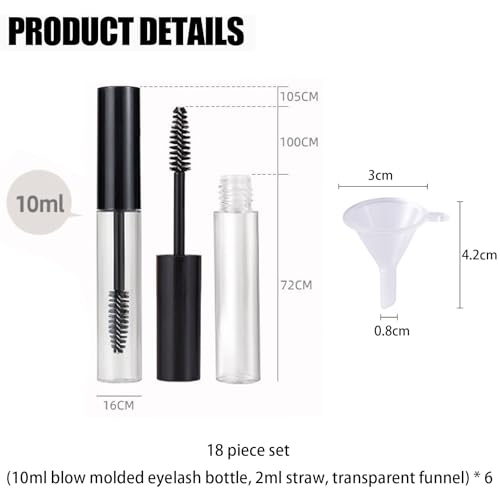 18piece set Empty Mascara Tube And Wand, Mascara Tube, Mascara Bottle and Wand Empty, Mascara Brushes Eyelash Cream Container Bottle for DIY Eyelash Growth Treatment Eyelash Extension (Black) - Image 3