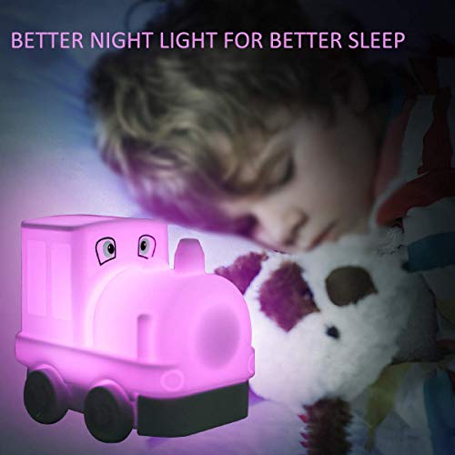 Image of Night Light Kids with Cute Train Design Children's Room LED Bedside Lamp with Changeable RGB Colors Rechargeable Night Light Compatible with Touch Control & Remote Control - Train