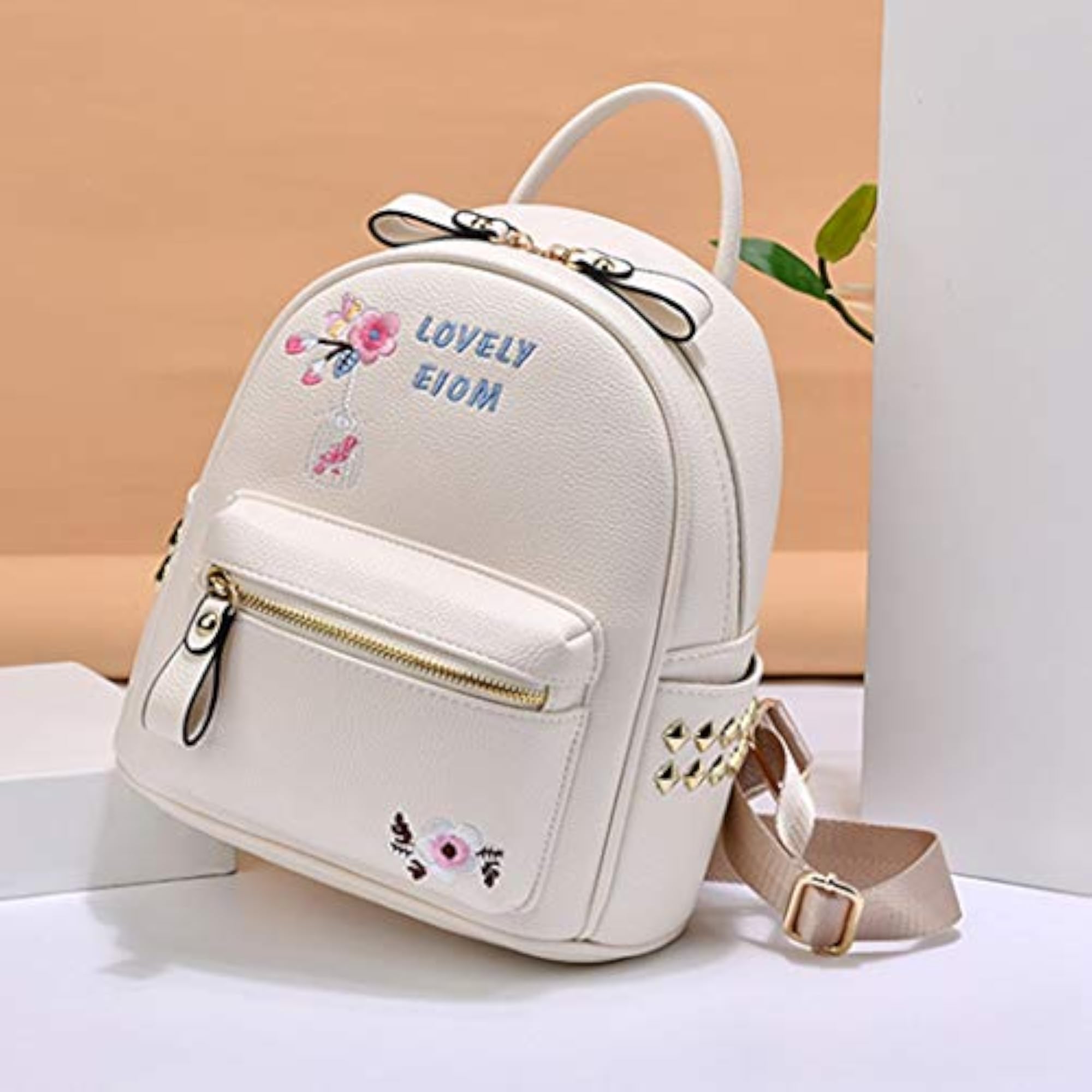 Women's Portable Mini Backpack, Casual Flower Faux Leather