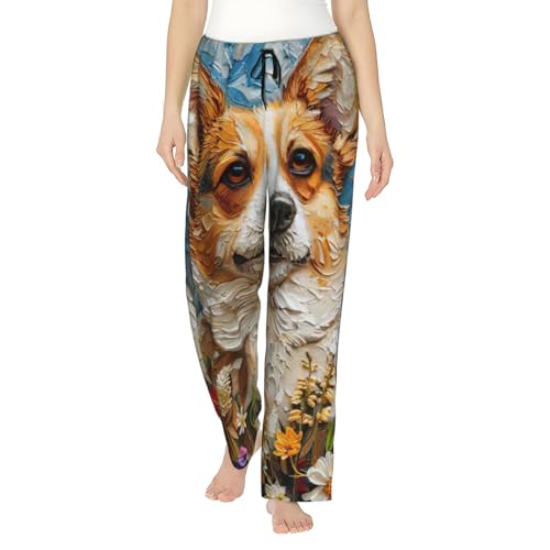 Pantalon de pyjama en polyester doux pour femme avec poches motif fleurs
