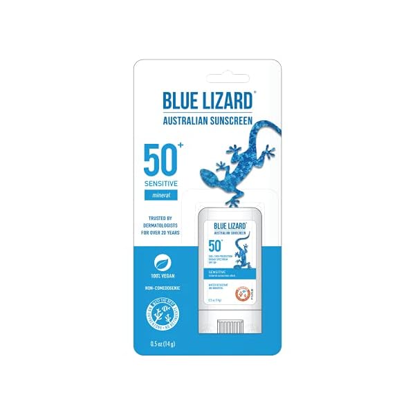 BLUE-LIZARD-Sensitive-Mineral-Sunscreen-Stick-with-Zinc-Oxide-SPF-50-Water-Resistant-UVA-UVB-Protection-Easy-to-Apply-Fragrance-Free-05-Oz BLUE LIZARD Sensitive Mineral Sunscreen Stick with Zinc Oxide, SPF 50+, Water Resistant, UVA UVB Protection Easy to Apply, Fragrance Free, 0.5 Oz