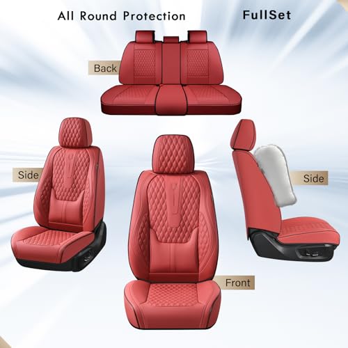 Image of Coverado Car Seat Covers Front, Nappa Leather Seat Covers for Cars, Waterproof Seat Covers with Lumbar Support Universal Fit for Most Cars SUV Trucks, Automotive Seat Covers (Front, Red-Blackline)