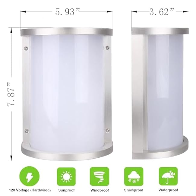 LIT-PaTH Outdoor Wall Lantern, LED Bulkhead for Wall Sconce Light, 12.5W, 950 Lumen, 5000K Daylight White, Aluminum Housing Plus PC