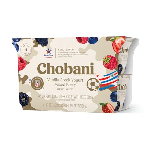 Chobani® Low-Fat Vanilla Greek Yogurt, Mixed Berry on the Bottom 5.3oz 4-pack