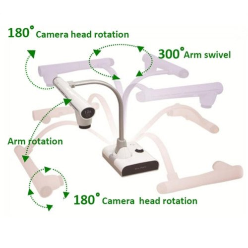 Elmo 1331 Model TT-12 Document Camera, 300° Swivel, Adjustable Free-Angle Camera Head & Arm, Powerful 96x Zoom (12x Optical Zoom x 8X Digital Zoom), 3.4-Megapixel CMOS Image Sensor - Thumbnail 2