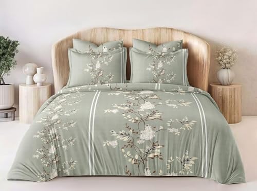 Image of Castiqa Cotton Feels All Over Elastic Fitted Bedsheet Set with 2 Matching Pillow Covers Queen Size 60x78 Light Green