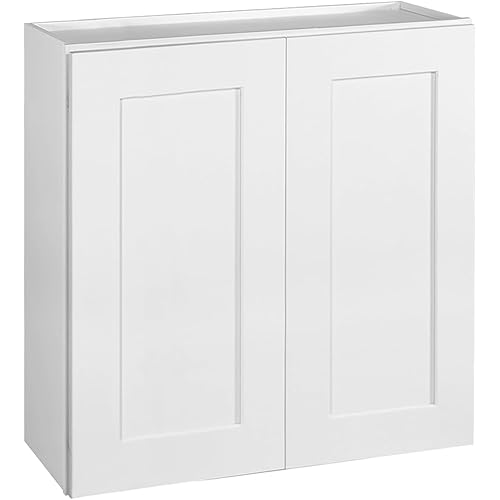 Brookings Shaker Unassembled Wall Kitchen Cabinet W3030, 30 W x 12 D x 30 H, Painted White, Solid Wood, Design House, 561746