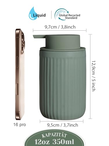 Autumnlife Seifenspender Keramik Spülmittelspender Schmal, 350ml Grün Seifenspender mit Großer Pumpenkopf, Nachfüllbarer Flüssigseifenspender Matt Soap Dispenser für Küche,Bad 2