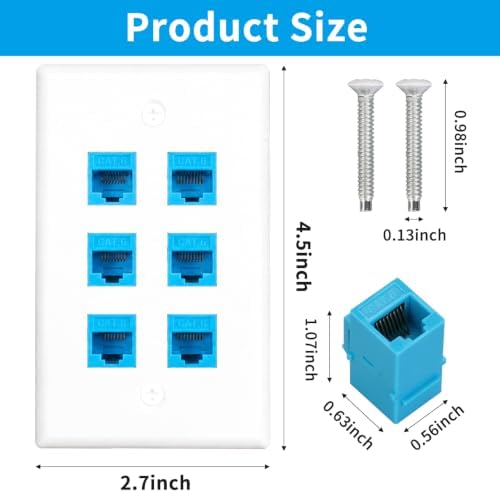 XGGYA 6 Port Ethernet Wall Plate,Cat6 Wall Plate with RJ45 Keystone Coupler — view 3