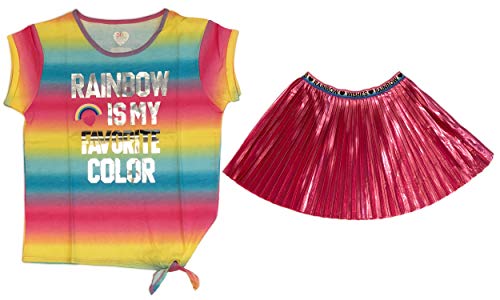 Rainbow Fashion Clothing Sets for Girls, Short Sleeved Shirt Top/Shorts, Dresses, or Top/Skirt Sets (Short Sleeve Rainbow Tee/Metallic Pink Pleated Skirt Rainbow is My Favorite Color, 4)