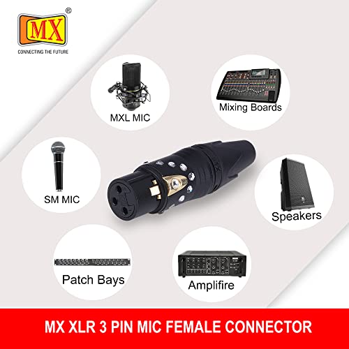 Image of MX 3 Pin XLR connector Microphone Connector pin Pure Copper Nickel Plated Pins1 for High Conductivity microphone cable connector PERENT (3 PIN CRYSTAL DESIGN, Pack of 10, Female Connector)