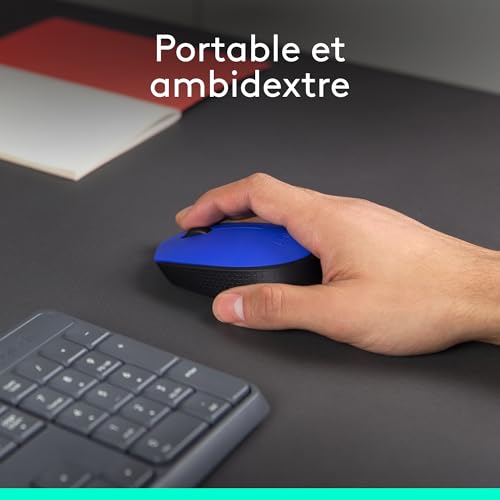 Logitech M171 Souris Sans Fil pour PC, Mac, Ordinateur portable, 2,4 GHz avec Mini-récepteur USB, Suivi Optique, Autonomie de Piles de 12 mois, Ambidextre - Bleue