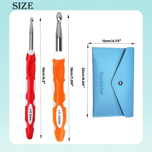 Image of Novelchet 13Pcs Ergonomic Crochet Hook Set with Case, Crochet Hooks for Arthritic Hands,Crochet Hook Size 2mm-10mm (B-N) Blue A