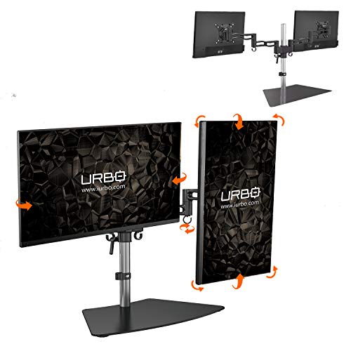 Urbo Nes Bras de Moniteur de Bureau Ergonomique à Double Montage avec Support, plaques VESA Deplacement Complet et Bras articulés Doubles pour écrans jusqu'à 27 Pouces (68 cm) pour Bureau Maison