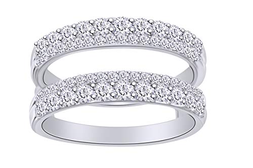 AFFY 1.00 Carat (ctw) Round Cubic Zirconia Anniversary Wedding Band Enhancer Guard Double Ring in 14K Gold Over Sterling Silver for Women Ring Size-6.5