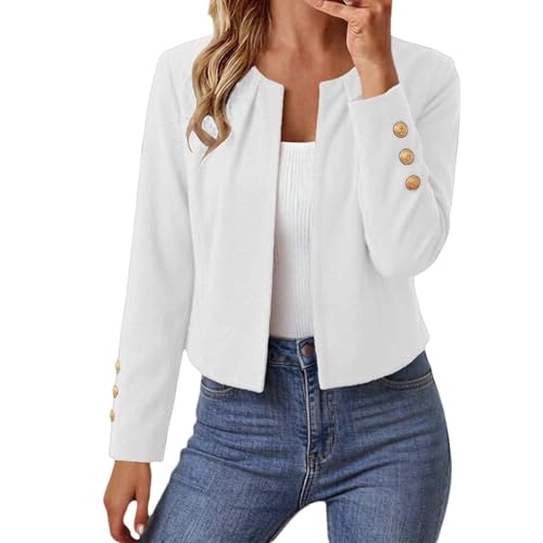 Blazer Beige Femme, Chic Et Elegant Veste Boutons Manches Longues Couleur Unie Slim Fit Grandes Tailles Classique Bureau Travail Blazer Ete Long Femme Chic Et...