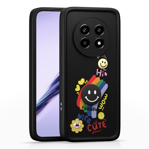 Image of Pikkme Back Cover for Realme 13 Pro / 13 Pro Plus 5G | Soft Silicone| Cute Rainbow Smile & 3D Cartoon Flower Design | Shockproof Raised Camera Protection Bumper Case (Black)