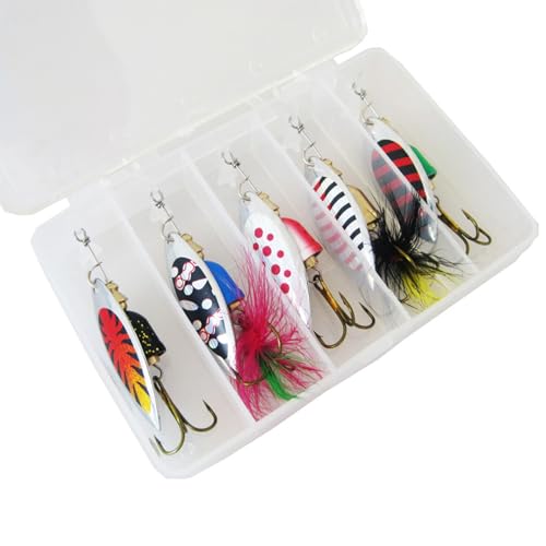 MENGLANSI 5Pcs Fishing Spinner Swimbaits Set for Saltwater and Saltwater Sequins Lures Set Spoon Steel Treble Hook Spinner Baits Fishing Spoons Lures Sequins Baits