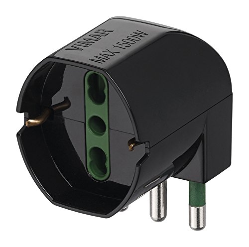 Vimar RI.00305 Adattatore Semplice SICURY 250 V~ sfalsato-Max 1500 W, Spina Astandard Italiano S17, Una Presa 2P+T 16 A Universale standarditaliano Tipo P40 a 90°, Nero