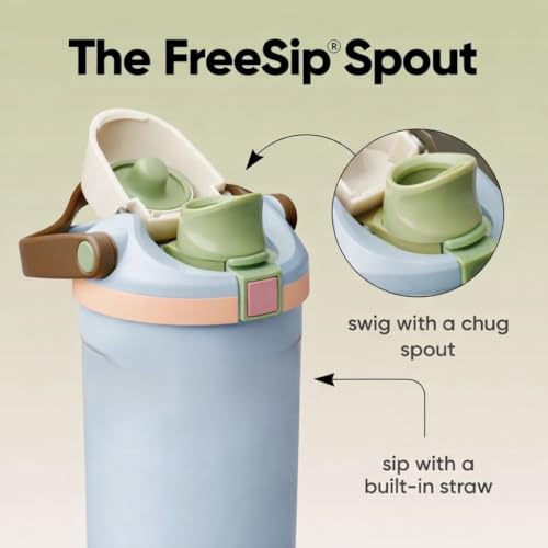 Image of FreeSip Gym Water Bottle 30oz with Built-in Straw & Chug Spout, Leak Proof Lock Lid, Carry Handle Travel Bottle for Fitness Workout Training Sports and Car Cup Holder(900 ML)