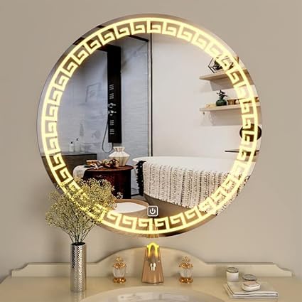 Image of Round LED Mirror Double-Sided Light, 3 Color Modes, Dimmable, Defogger, Memory Function for Bathroom Vanity (80X80 CM)