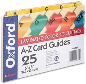 o Oxford o - Laminated Index Card Guides, Alpha, 1/5 Tab, Manila, 5 x 8, 25 per Set
