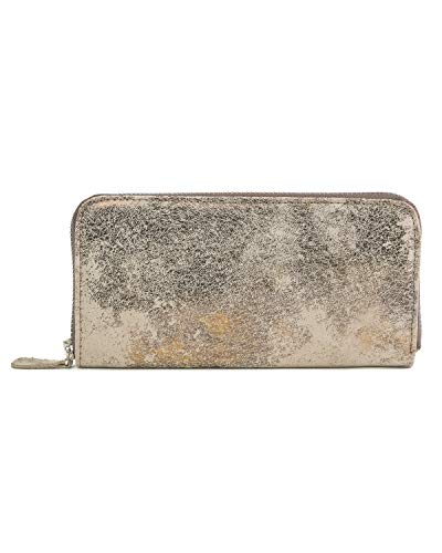 CoFi Wallets - Genuine Handmade Full Grain Leather Zip Wallet, Unique Gold Pattern