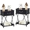Vecelo nightstands set of 2 with drawer for bedroom endtable bedside table with storage open shelf for living room black  urban country home decor