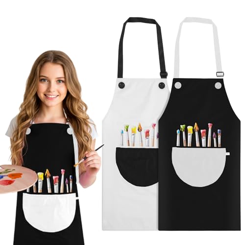 BOHUIZ 2 Pcs Children's Apron, Adjustable Waterproof Art Apron with Large Pockets, Girls Boys Bib Aprons for...