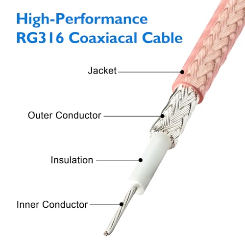 2 piezas Conectores BNC macho a SMA macho cable coaxial RG316 15 cm miniatura 3