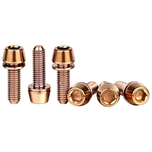 Image of Titanium Ti Allen Hex M5x16 18mm Tapered Head Bolt with Washer Screw for Bicycle Stem Parts Pack of 6 (Bronzed, M5x16mm)